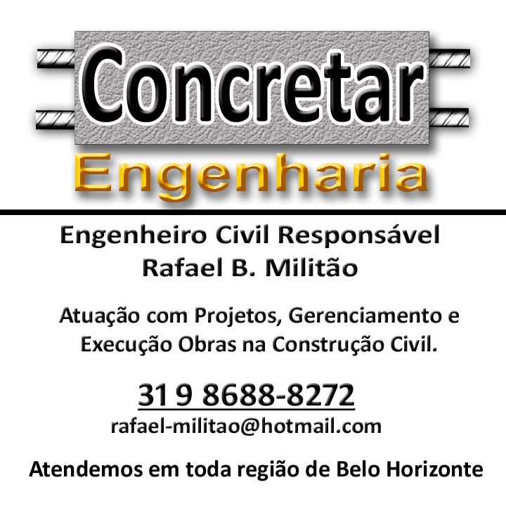 ENGENHEIRO CIVIL - RAFAEL BARBOSA MILITÃO - CONCRETAR ENGENHARIA - Construção - Engenharia - Empresas - Conselheiro Lafaiete, MG